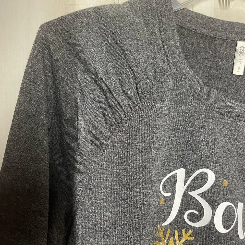 CATO new without‎ tags gray Baby it’s cold outside Holiday sweatshirt, size XS - Picture 9 of 16